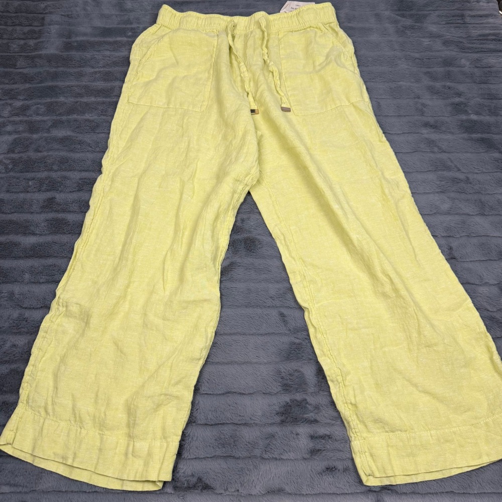 Joie Womens Yellow 100% Linen High Rise Wide Leg Drawstring Pants Size L